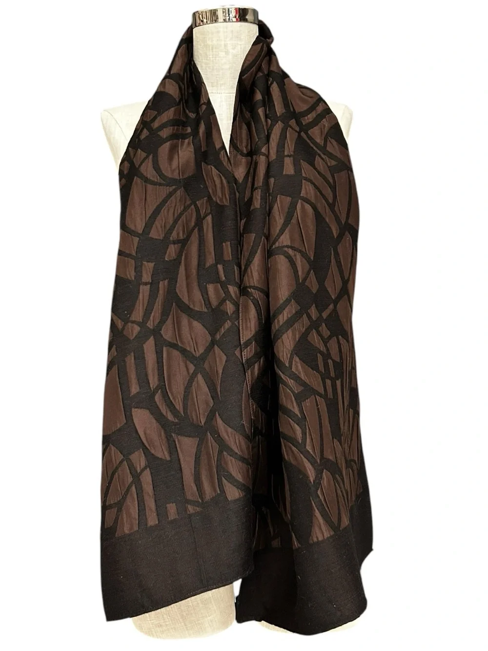 Armani Collezioni Brown Abstract Burnout Silk Blend Shawl Wrap Scarf